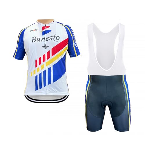 RDCYCLIST Retro-Klassiker Pro Team Banesto Barcelona 1992 Radtrikot Set für Herren, atmungsaktives MTB Radtrikot Paddad Trägerhose Trikots (4XL) von RDCYCLIST