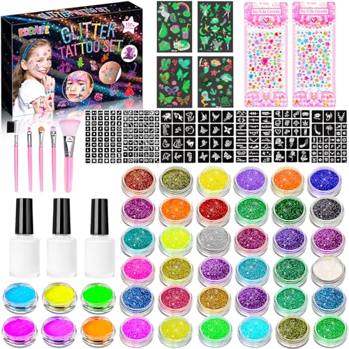 RDDAIPE Glitzer Tattoo Set Kinder, 42 Farben Glitzertattoos Kinder Set, Mädchen Temporäre Glitzer Tattoos,219 Schablonen,4 Leuchten Tattoos,Mädchen Geburtstag Karneval Halloween Weihnachten Geschenke RDDAIPE Glitzer Tattoo Set Kinder, 42 Farben Glitzertattoos Kinder Set, Mädchen Temporäre Glitzer Tattoos,219 Schablonen,4 Leuchten Tattoos,Mädchen Geburtstag Karneval Halloween Weihnachten Geschenke von RDDAIPE