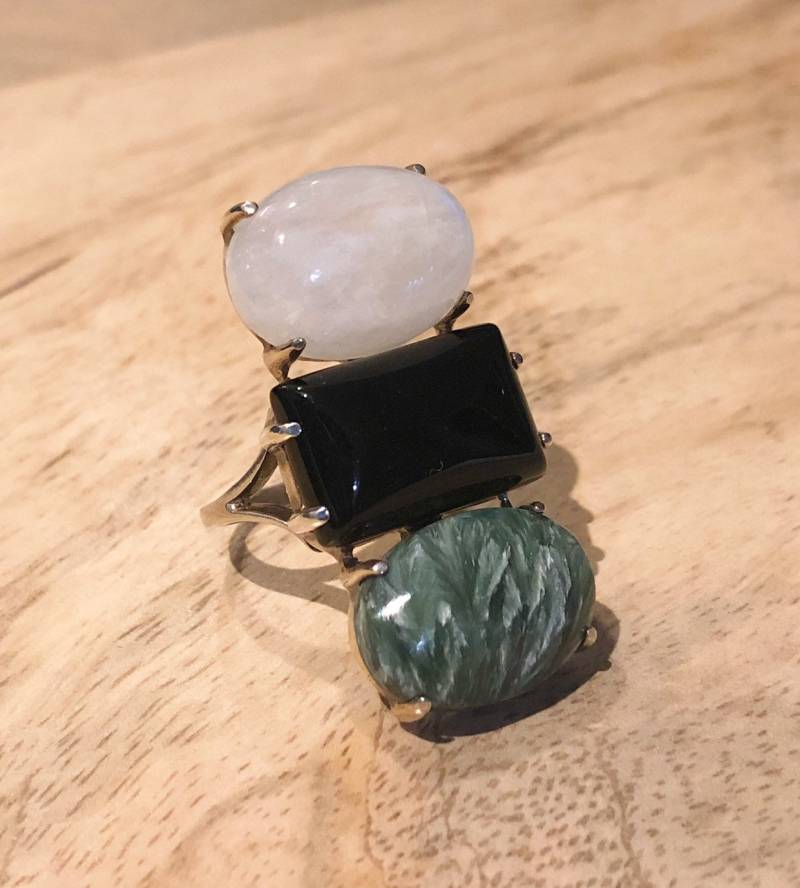 Mondstein, Agate, Seraphinit, Statement-Ring, Festsilber, Reiner Silberring, Naturstein, Mondsteinring, Agate-Ring Mondstein, Agate, Seraphinit, Statement-Ring, Festsilber, Reiner Silberring, Naturstein, Mondsteinring, Agate-Ring von RDJewelryStudio