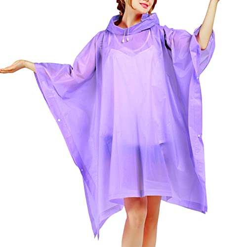 RDWESZOD 2er-Set Regenponcho, wiederverwendbarer EVA-Regenmantel mit Kapuze für Damen und Herren (Lila) von RDWESZOD