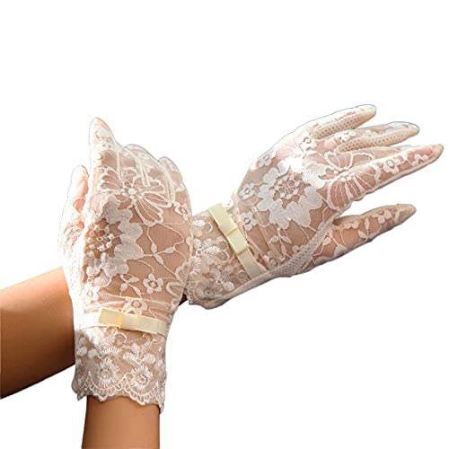 RDWESZOD Damen-Handschuhe, Spitze, Blumenmuster, elegant, kurz (Beige-B) von RDWESZOD