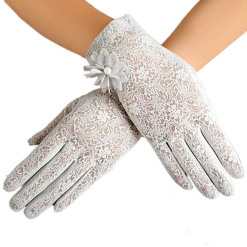 RDWESZOD Damen-Handschuhe, Spitze, Blumenmuster, elegant, kurz (Grau-A) von RDWESZOD