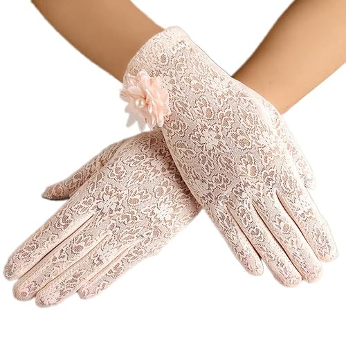 RDWESZOD Damen-Handschuhe, Spitze, Blumenmuster, elegant, kurz (Rosa-A) von RDWESZOD