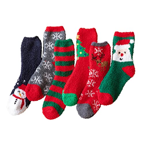 RDWESZOD Damen Weihnachten Urlaub Socken Warme Winter Gemütliche Socken Fuzzy Socken 6 Paar von RDWESZOD