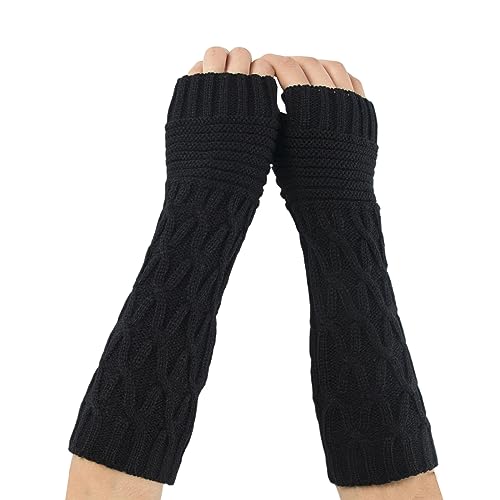 RDWESZOD Damen Winter Lange Warme Strick Armstulpen Handschuhe Fäustlinge (Schwarz-B) von RDWESZOD