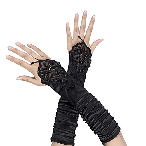 RDWESZOD Fingerlose Handschuhe für Damen, Spitze aus Satin, 1920er-Jahre, fingerlose Satin-Handschuhe, Brautschmuck, Abschlussball für Hochzeit, Party, Kostüm-Zubehör von RDWESZOD