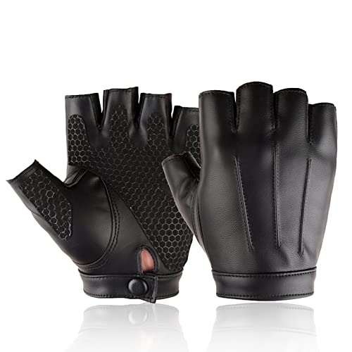 RDWESZOD Fingerlose Handschuhe für Herren, Damen, Teenager, PU-Leder, Outdoor-Sport, Schwarz (Rutschfest, Schwarz, XL) von RDWESZOD