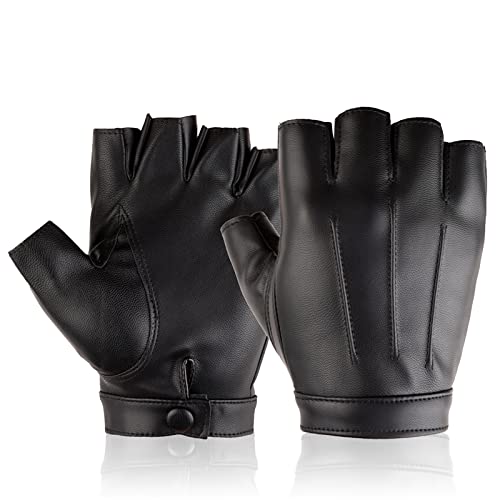 RDWESZOD Fingerlose Handschuhe für Herren, Damen, Teenager, PU-Leder, Outdoor-Sport, Schwarz (Schwarz, L) von RDWESZOD