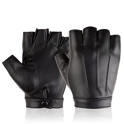RDWESZOD Fingerlose Handschuhe für Herren, Damen, Teenager, PU-Leder, Outdoor-Sport, Schwarz (Schwarz, M) von RDWESZOD