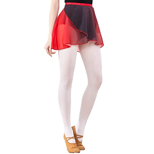 RDWESZOD Frauen Chiffon Sheer Gradient Ballett Röcke, Wrap Over Schal Mini Tutu Ballett Röcke für Tänzer Klassen Performance Kostüm (Schwarz-Rot) von RDWESZOD