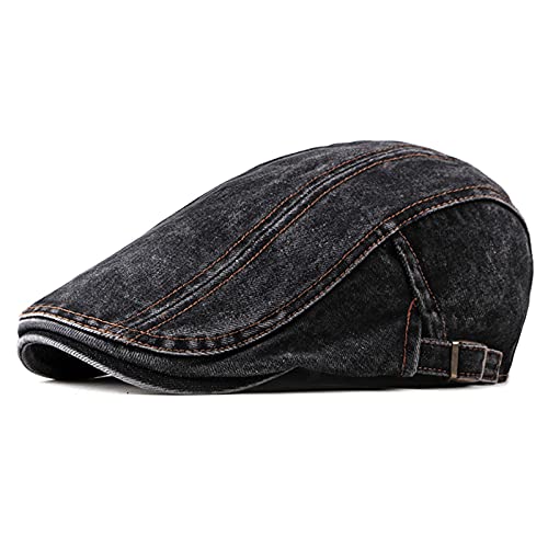 RDWESZOD Herren Denim Baumwolle Flat Cap Ivy Newsboy Cabbie Caps Driving Jagd Hut (Schwarz) von RDWESZOD