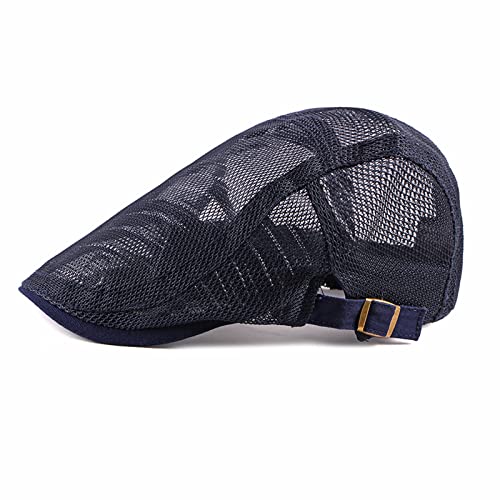 RDWESZOD Herrenhut atmungsaktiv verstellbar Mesh Sommer Newsboy Beret Ivy Cap Cabbie Flat Top Cap, dunkelblau, M/L von RDWESZOD