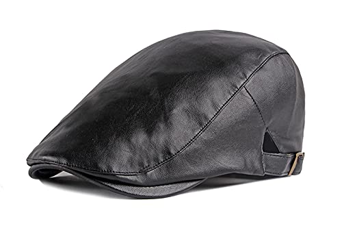 RDWESZOD Klassische Newsboy Cap, PU Leder Beret Ivy Flat Golf Driving Hat für Männer (Schwarz-A) von RDWESZOD