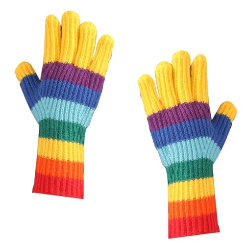 RDWESZOD Männer Frauen Regenbogen Winter Touchscreen Handschuhe, warme Alpakawolle gefütterte Strickhandschuhe für kaltes Wetter Handschuhe (Gelb) von RDWESZOD