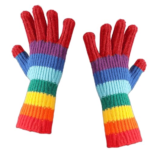 RDWESZOD Männer Frauen Regenbogen Winter Touchscreen Handschuhe, warme Alpakawolle gefütterte Strickhandschuhe für kaltes Wetter Handschuhe (Rot) von RDWESZOD