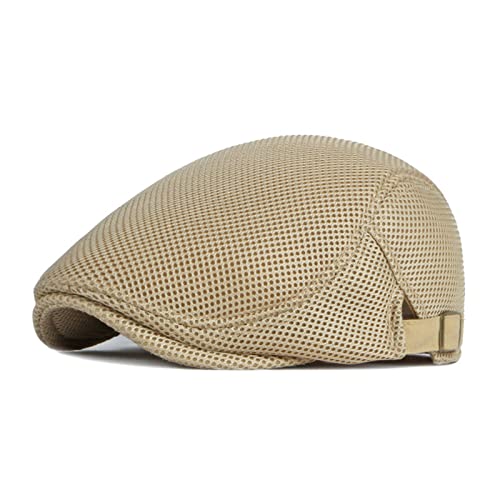 RDWESZOD Männer Mesh Flat Cap Atmungsaktive Sommer Newsboy Hut Beret Cabbie Ivy Hut Newsboy Hut für das Fahren der Jagd (Khaki) von RDWESZOD