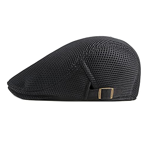 RDWESZOD Männer Mesh Flat Cap Atmungsaktive Sommer Newsboy Hut Beret Cabbie Ivy Hut Newsboy Hut für das Fahren der Jagd (Schwarz) von RDWESZOD