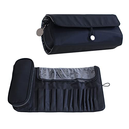 RDWESZOD Make-up-Pinsel-Organizer-Tasche für Reisen, Kosmetiktasche, Make-up-Pinsel, aufrollbar, Beutelhalter für Damen (nur Tasche), Schwarz , M von RDWESZOD