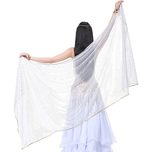 RDWESZOD Shinning Spot Bühne Dancewear Schals, leichte Bauchtanz Schals, Bauchtanz Schleier Kostüm Outfit Schal, 210x95cm/6.9x3.1ft (Weiß) von RDWESZOD