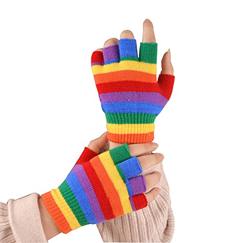 RDWESZOD Unisex Regenbogen Stretch Fingerless Knit Hand Warmer Handschuhe von RDWESZOD