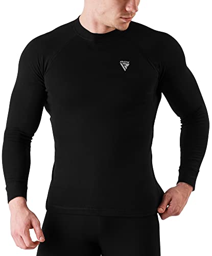 RDX Kompression Rashguard | Kampfsport Base Layer, Funktionswäsche Thermo Laufshirt Skiunterwäsche | Schwitzanzug Hemd, Kurzarm Langarm, BJJ, Fitnesstraining, Übung, Grappling (MEHRWEG), Schwarz, XXL von RDX