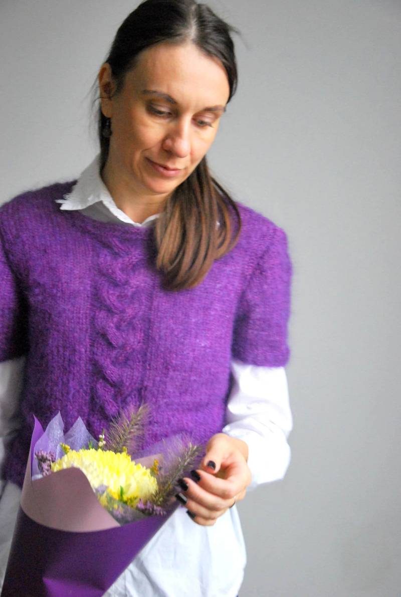 Handgefertigte Mohair Seide Weste Lila Strick Bluse von RDesignStore