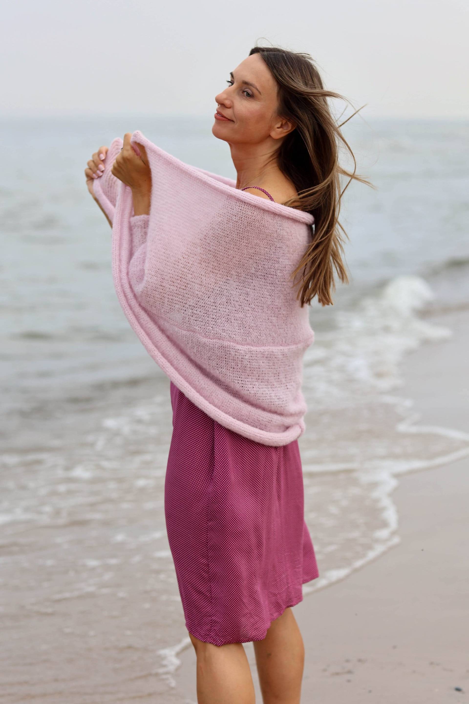 Handgestrickte Alpaka-Seide-strickjacke Pulverrosa-Übergröße-Pullover von RDesignStore