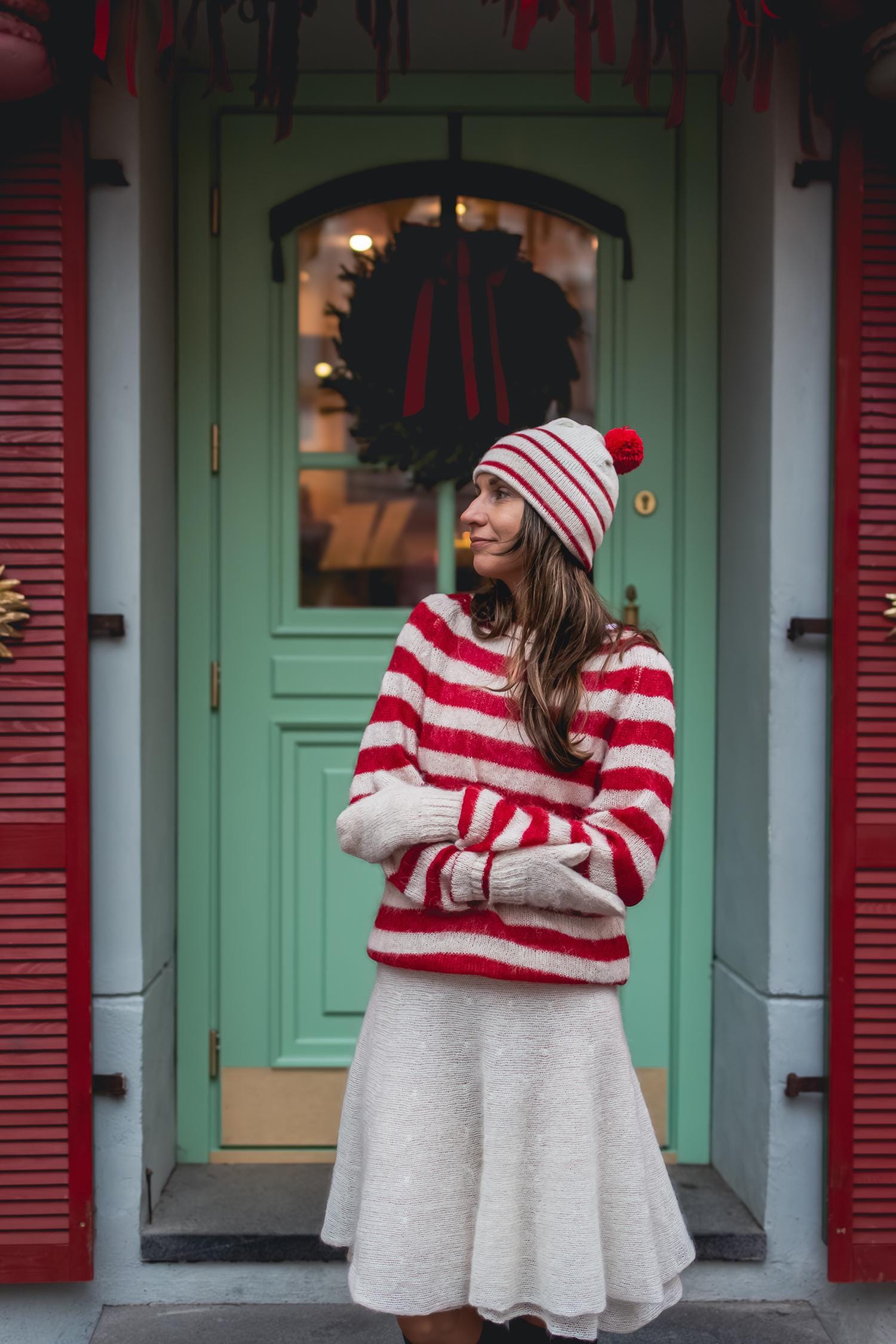 Handgestrickter Weihnachtspullover Alpaka Seide Mohair Rot Weiß Pullover von RDesignStore