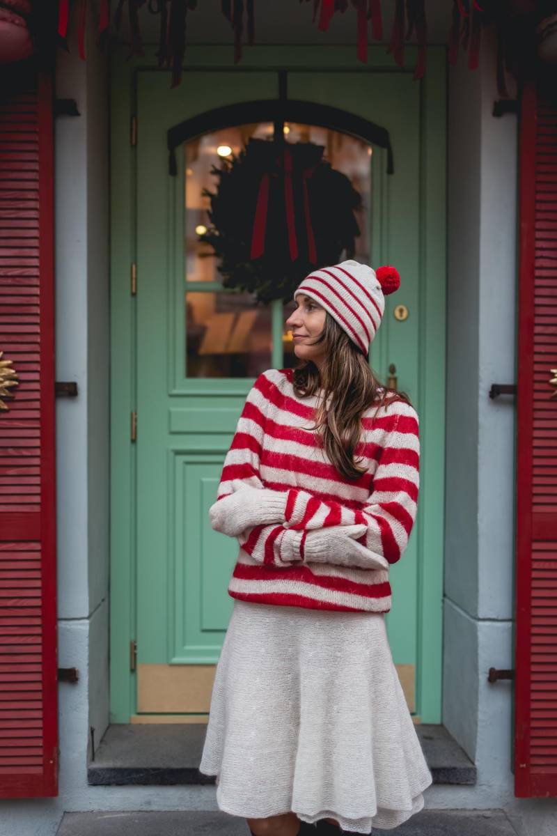 Handgestrickter Weihnachtspullover Alpaka Seide Mohair Rot Weiß Pullover von RDesignStore