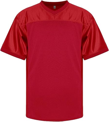 RE-HUO Blank Football Jersey Mesh Praxis Athletic T-Shirt Plain Hip Hop Sport Jersey, Rot/Ausflug, einfarbig (Getaway Solids), 3X-Groß von RE-HUO