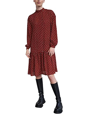 RE-ZO Damen Kleid schwarz Volant Tupfen Freizeitkleid - Sommer-Kleid Boho-Style Stufen-Kleid, Farbe:Rot, Größe:M von RE-ZO