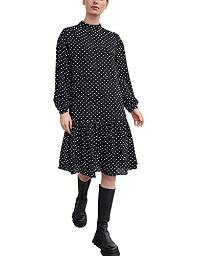 RE-ZO Damen Kleid schwarz Volant Tupfen Freizeitkleid - Sommer-Kleid Boho-Style Stufen-Kleid, Farbe:Schwarz, Größe:XL von RE-ZO