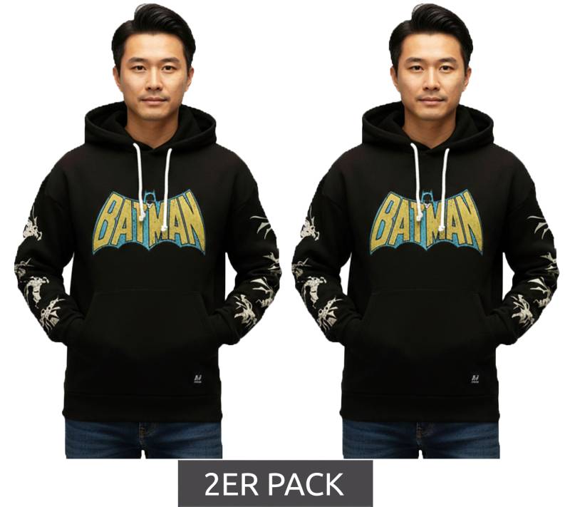 2er Sparpack RE:COVERED X DC Herren Kapuzen-Pullover mit BATMAN Logo Baumwoll-Hoody Langarm-Shirt RCWARN554 Schwarz von RE:COVERED