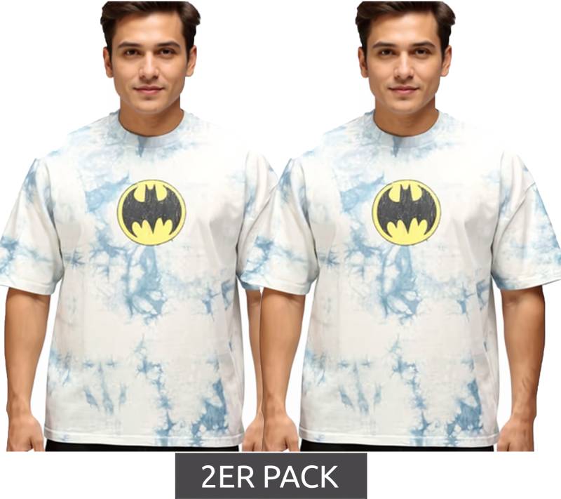 2er Sparpack RE:COVERED X DC Herren T-Shirt BATMAN Split Baumwoll-Shirt im Batik-Design Rundhals-Shirt RCWARN553 Grau von RE:COVERED