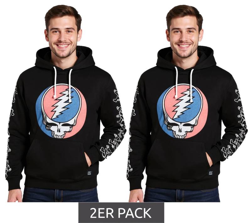 2er Sparpack RE:COVERED X Grateful Dead Herren Kapuzen-Pullover mit Band Logo-Print Baumwoll-Hoody Langarm-Shirt RCWBROS170 Schwarz von RE:COVERED