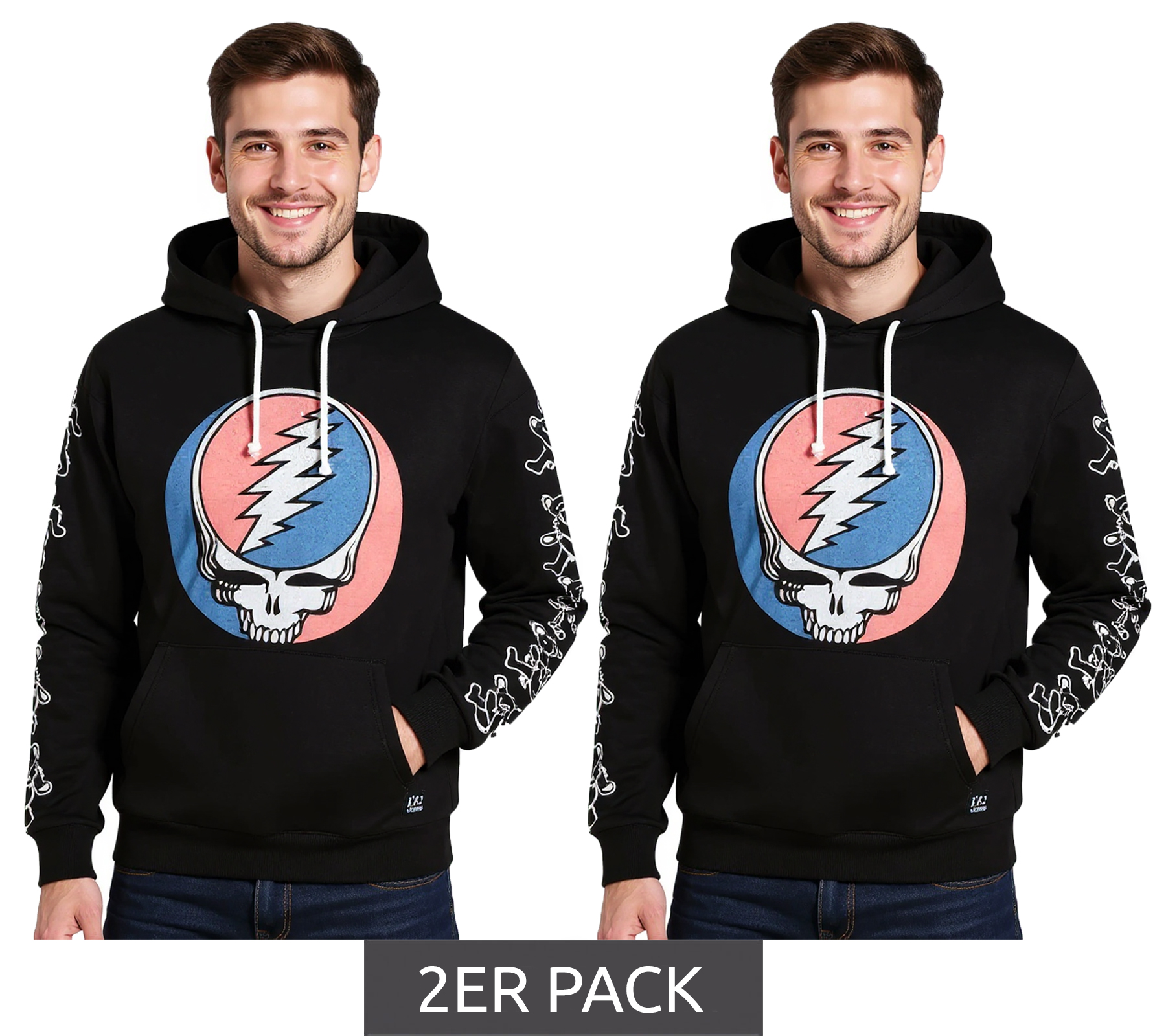 2er Sparpack RE:COVERED X Grateful Dead Herren Kapuzen-Pullover mit Band Logo-Print Baumwoll-Hoody Langarm-Shirt RCWBROS170 Schwarz 2er Sparpack RE:COVERED X Grateful Dead Herren Kapuzen-Pullover mit Band Logo-Print Baumwoll-Hoody Langarm-Shirt RCWBROS170 Schwarz von RE:COVERED