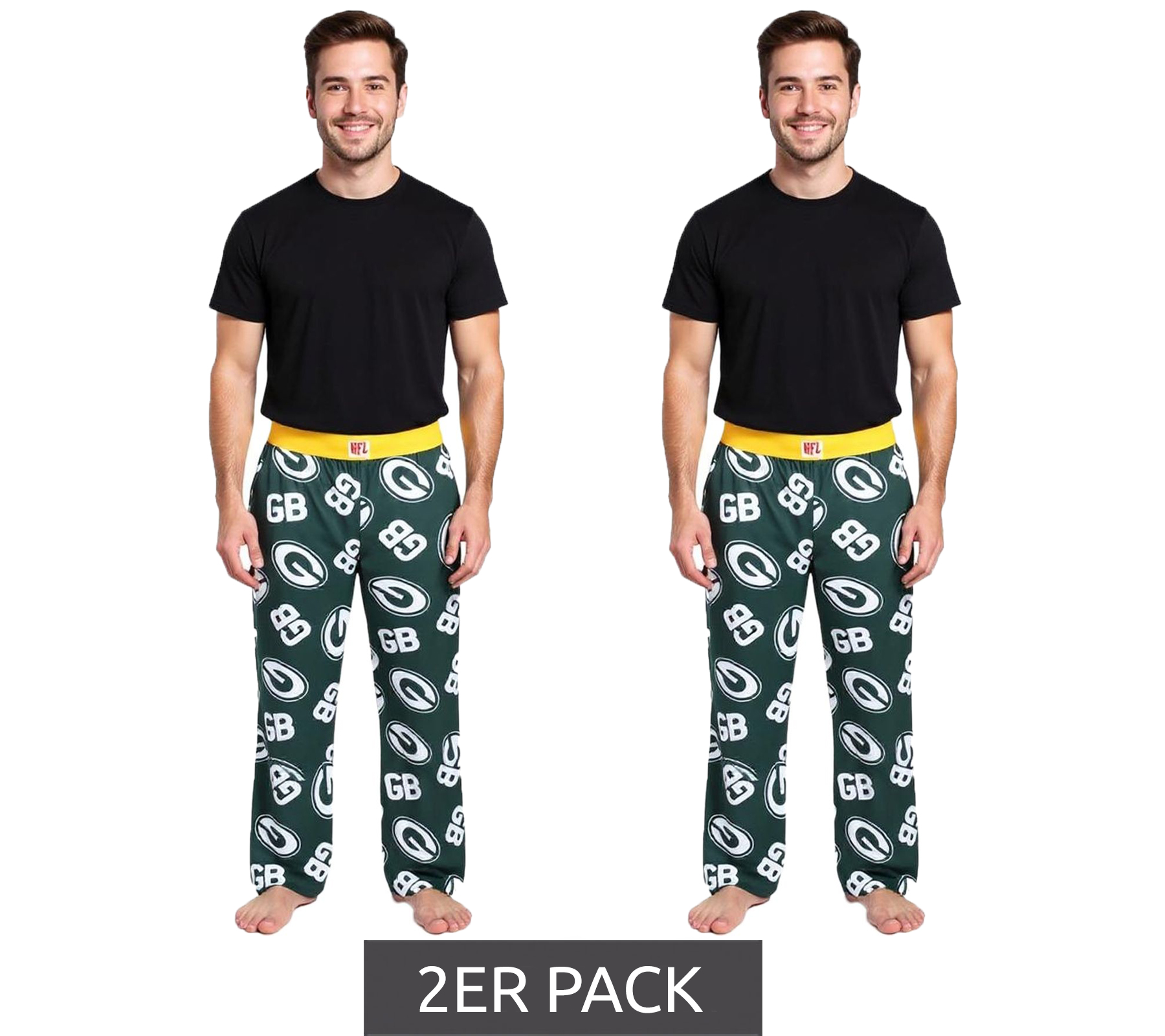 2er Sparpack RE:COVERED X NFL Green Bay Packers Loungepants Herren Schlafanzug-Hose mit Team-Logo Baumwolle Pyjama-Hose RCNFL1398 Grün von RE:COVERED