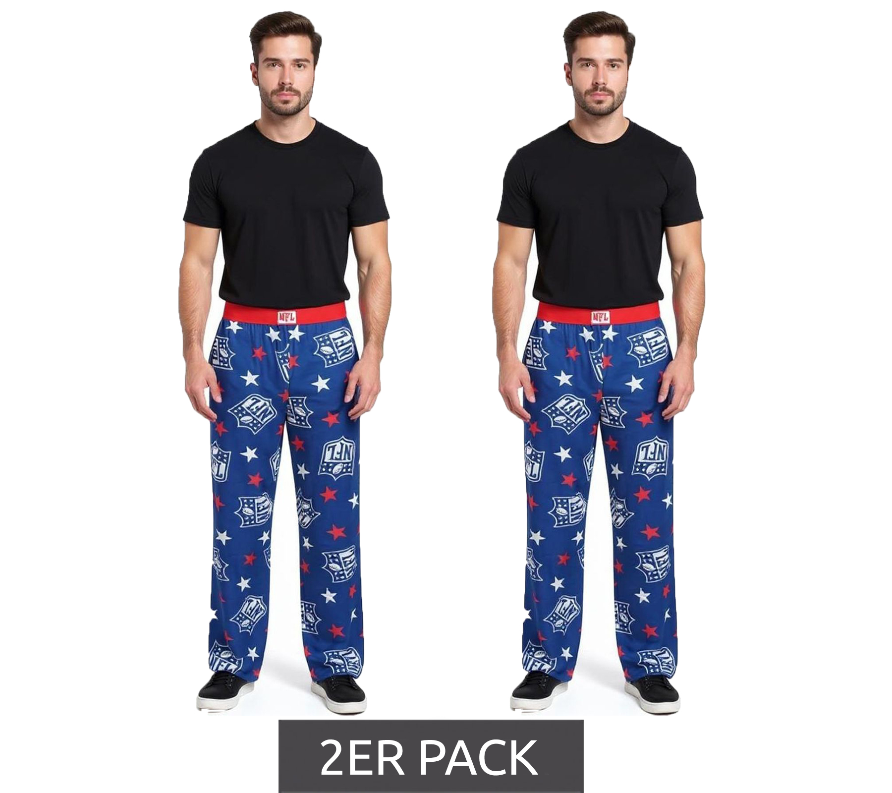 2er Sparpack RE:COVERED X NFL Shield and Stars Loungepants Herren Schlafanzug-Hose mit NFL-Logo Baumwolle Pyjama-Hose RCNFL1401 Blau von RE:COVERED