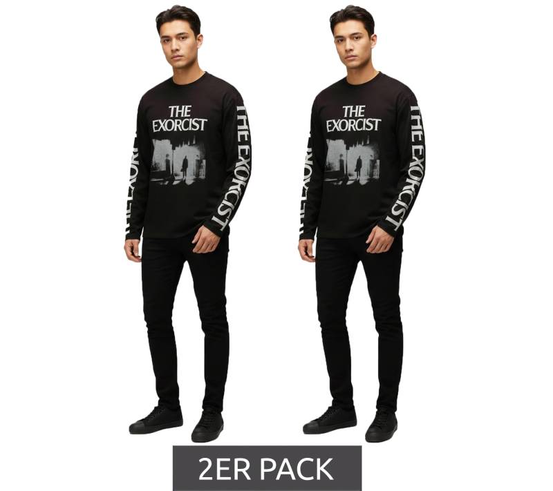2er Sparpack RE:COVERED X THE EXORCIST FILM Herren Shirt mit Foto-Print langärmliges Baumwoll-Shirt Rundhals-Shirt RCWARN560 Schwarz von RE:COVERED