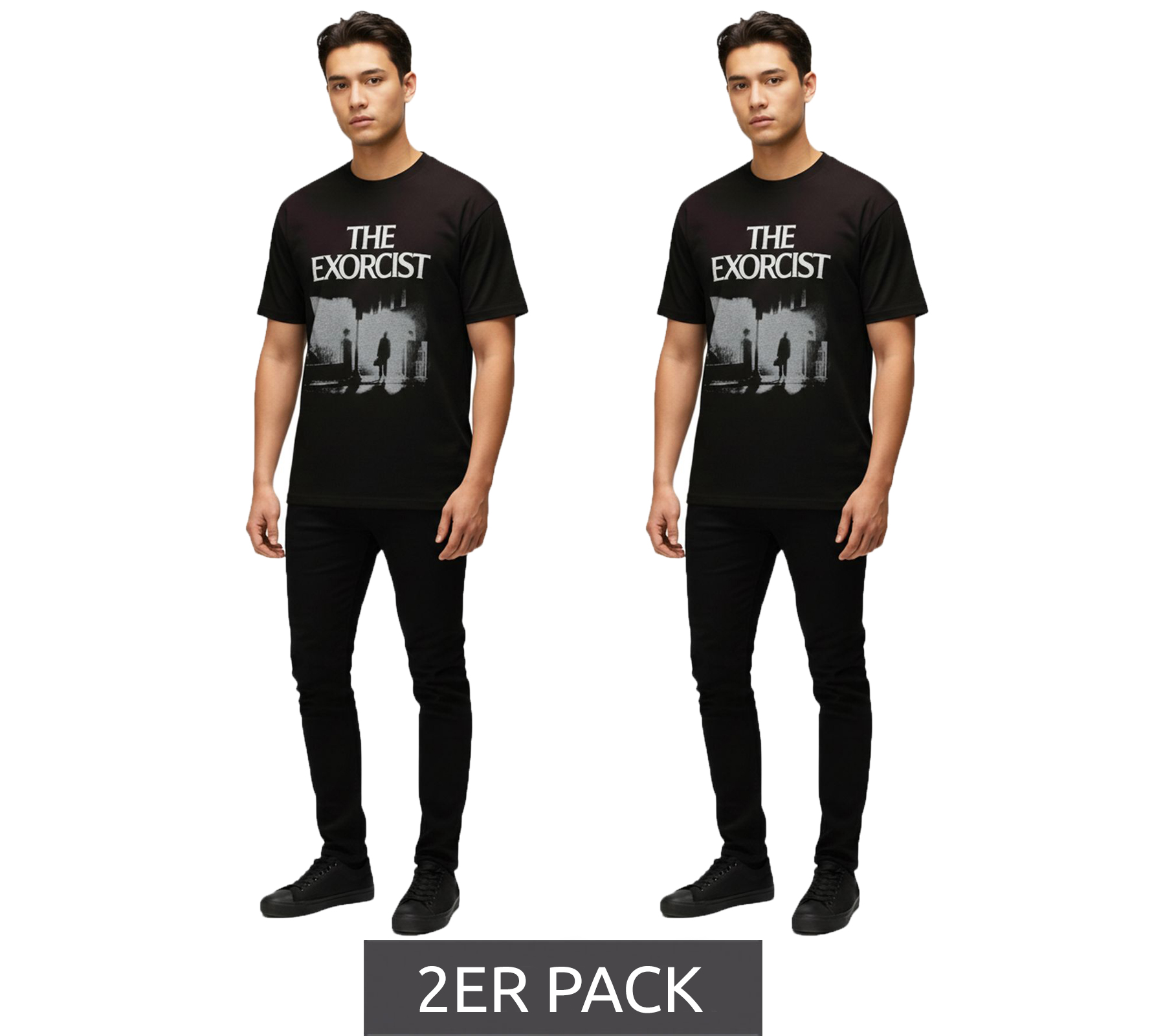 2er Sparpack RE:COVERED X THE EXORCIST FILM Herren T-Shirt mit Foto-Print Baumwoll-Shirt Rundhals-Shirt RCWARN559 Schwarz 2er Sparpack RE:COVERED X THE EXORCIST FILM Herren T-Shirt mit Foto-Print Baumwoll-Shirt Rundhals-Shirt RCWARN559 Schwarz von RE:COVERED