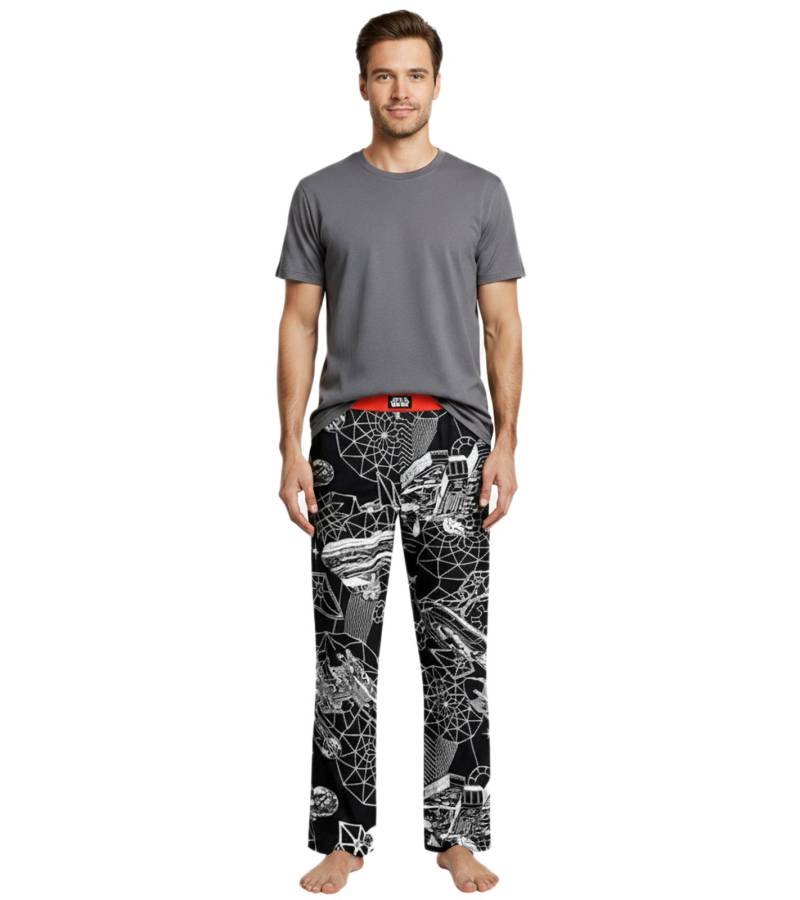 RE: COVERED X Star Wars™ Herren Pyjama-Hose Loungepants mit Raumschiff-Print Schlafanzug-Hose aus Baumwolle Modell RCDIF2107 Schwarz/Weiß von RE:COVERED