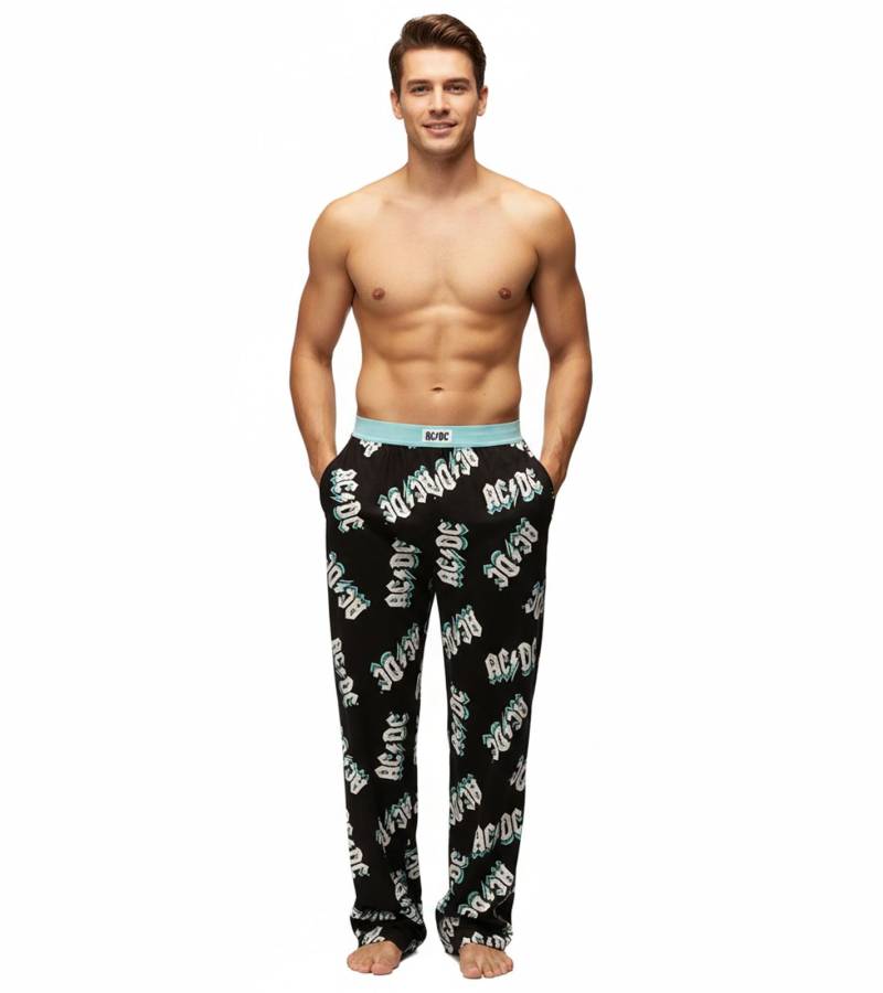 RE:COVERED X ACDC Loungepants Herren Schlafanzug-Hose mit ACDC Allover-Print Pyjama-Hose RCPER922 Schwarz von RE:COVERED