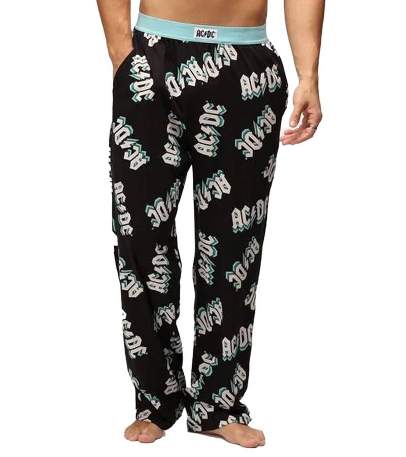 RE:COVERED X ACDC Loungepants Herren Schlafanzug-Hose mit ACDC Allover-Print Pyjama-Hose RCPER922 Schwarz von RE:COVERED