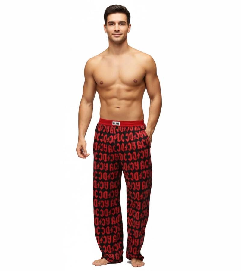 RE:COVERED X ACDC Loungepants Herren Schlafanzug-Hose mit ACDC Allover-Print Pyjama-Hose RCPER923 Schwarz/Rot von RE:COVERED