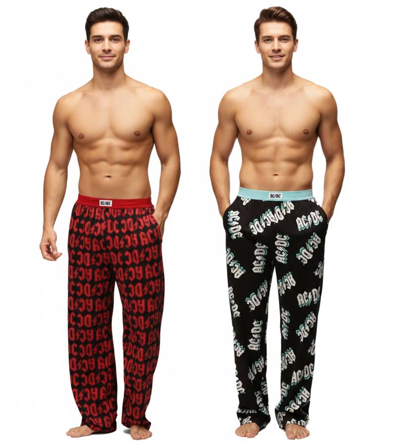 RE:COVERED X ACDC Loungepants Herren Schlafanzug-Hose mit ACDC Allover-Print Pyjama-Hose in Schwarz/Rot oder Schwarz/Hellblau von RE:COVERED