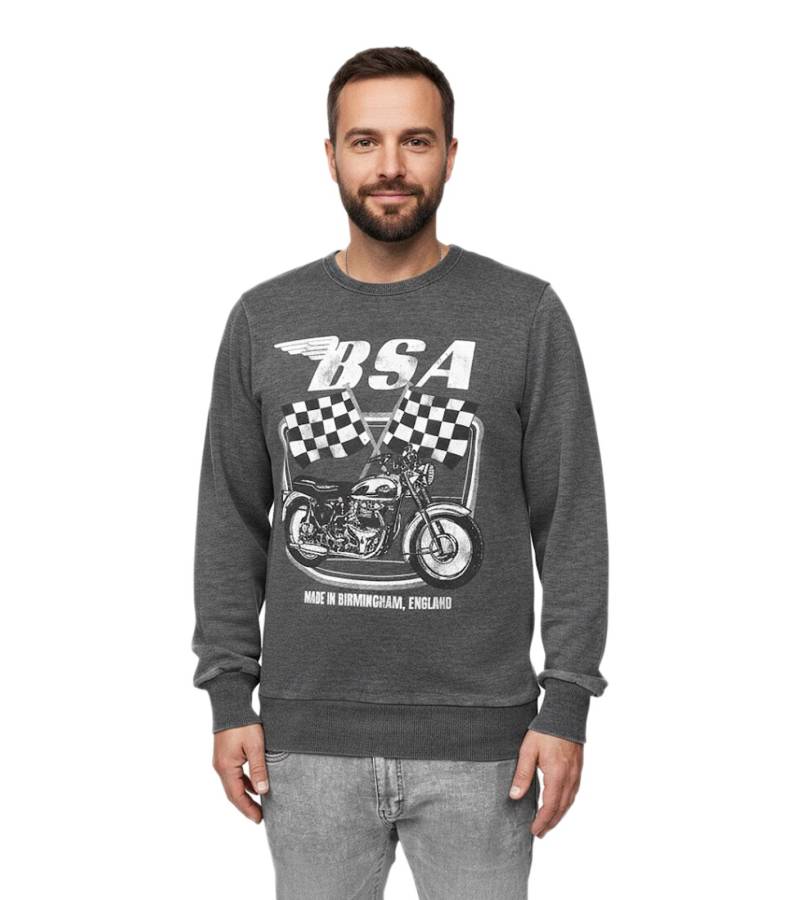 RE:COVERED X BSA Herren Rundhals-Pullover mit ‎‎"British Motor Flag"-Print Langarm-Shirt Sweat-Shirt MMBSA301 Grau von RE:COVERED