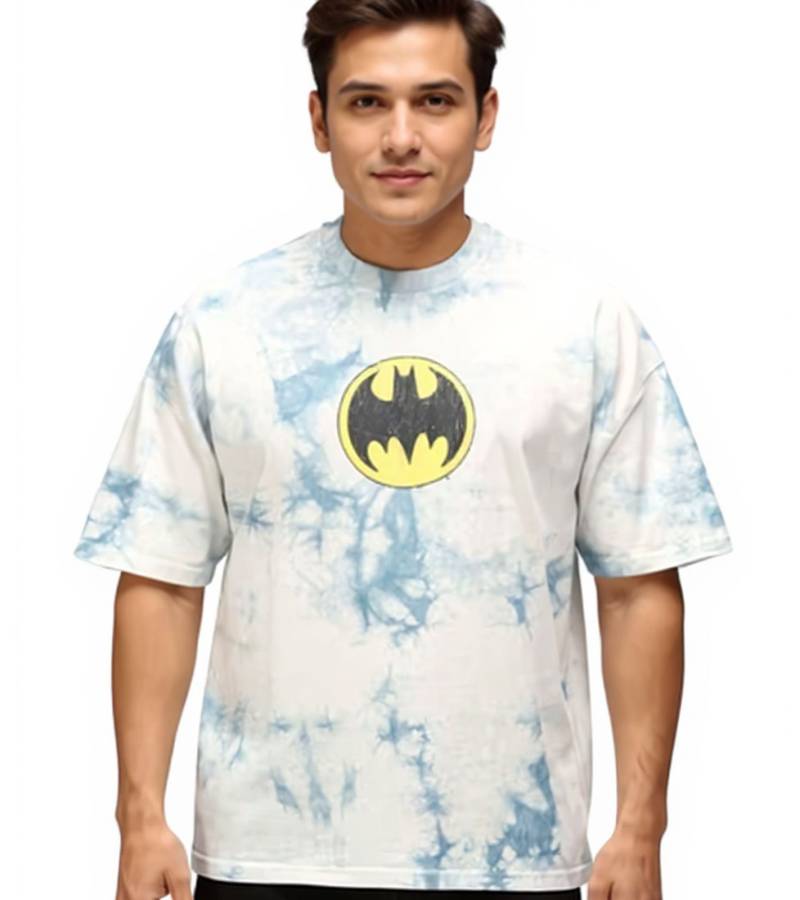 RE:COVERED X DC Herren T-Shirt BATMAN Split Baumwoll-Shirt im Batik-Design Rundhals-Shirt RCWARN553 Grau von RE:COVERED