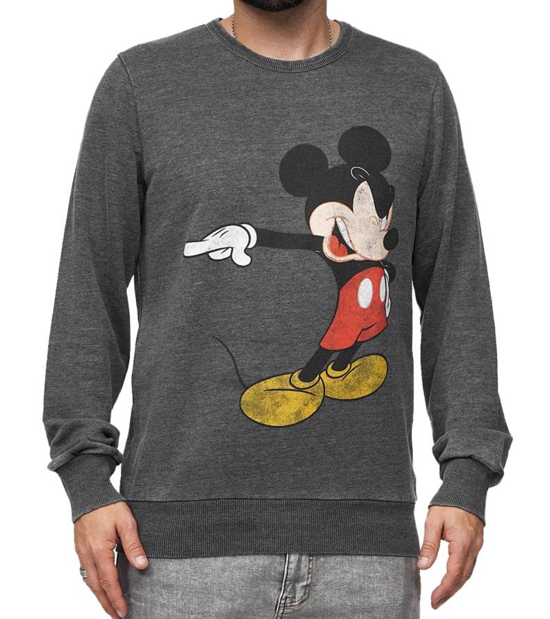 RE:COVERED X DISNEY Herren Rundhals-Pullover mit MICKEY MOUSE Print Alltags-Sweater mit Baumwollanteil MMDIS2486 Grau von RE:COVERED