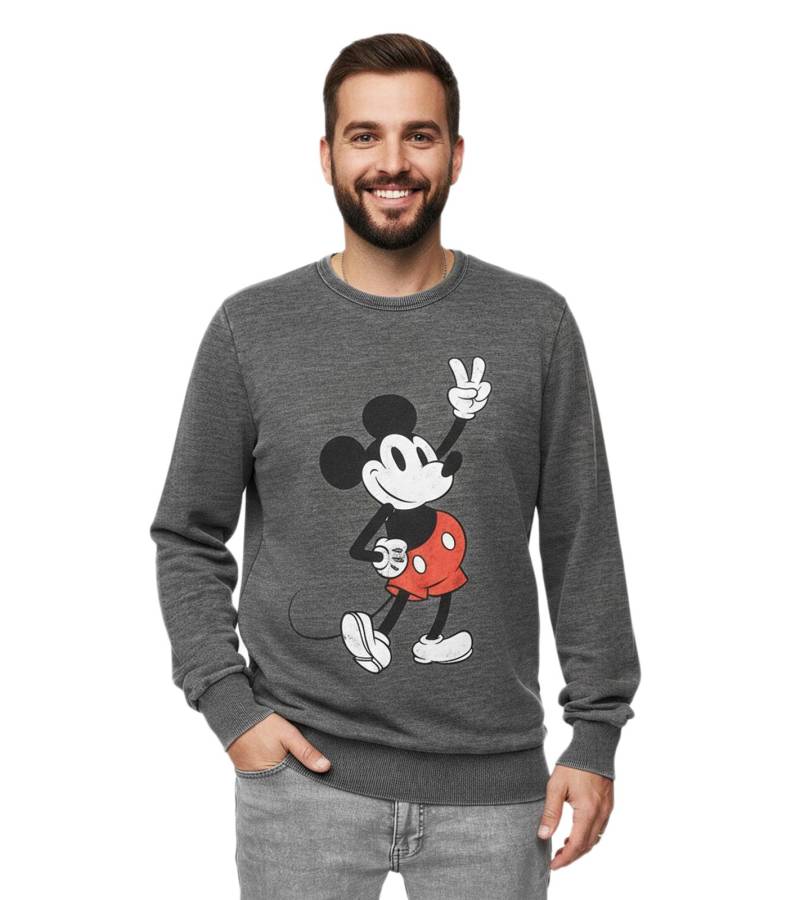 RE:COVERED X DISNEY Herren Rundhals-Pullover mit MICKEY MOUSE Print Alltags-Sweater mit Baumwollanteil MMDIS2489 Grau von RE:COVERED