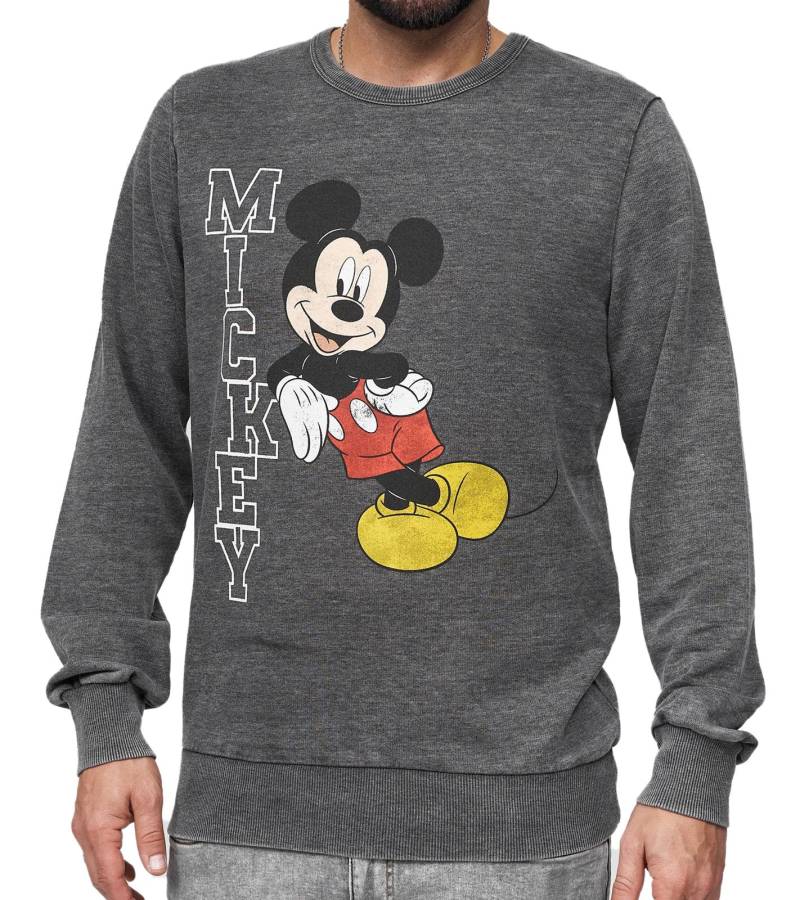 RE:COVERED X DISNEY Herren Rundhals-Pullover mit MICKEY MOUSE Print Alltags-Sweater mit Baumwollanteil MMDIS2492 Grau von RE:COVERED